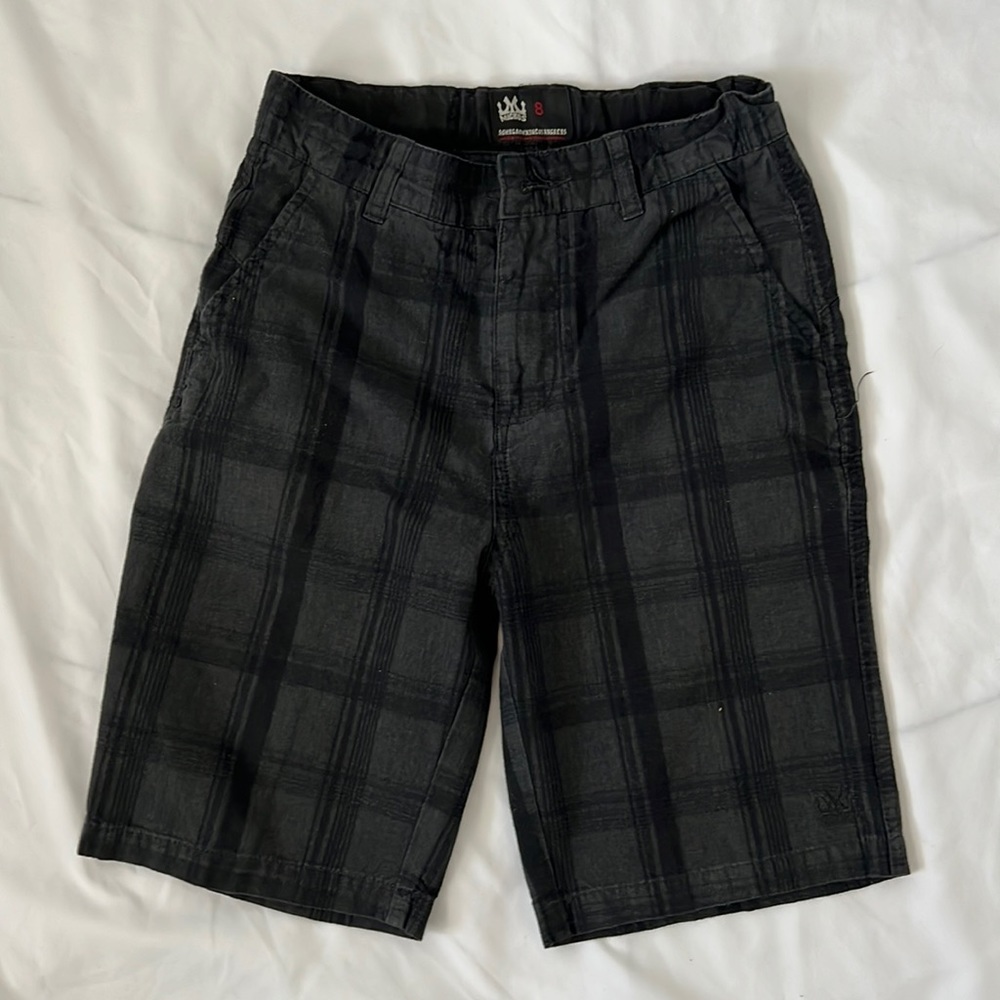 Micros boys shorts size 8, gray and black plaid
